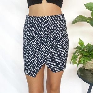 LOFT Navy & White Patterned Slit Skirt